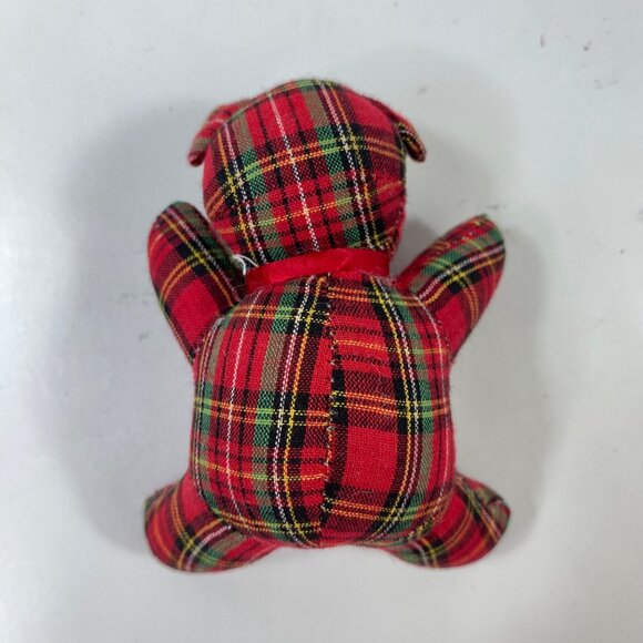Ornamet Set Red Green White Tartan Plaid Mini Teddy Bear Bow Red Crayon - Picture 3 of 13